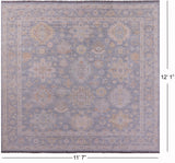 Silver Square Geometric Fine Serapi Handmade Wool Rug - 11' 7" X 12' 1" - Golden Nile