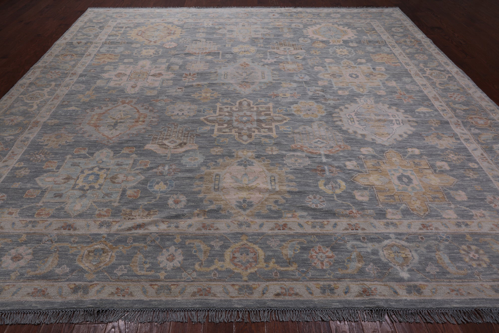 Silver Square Geometric Fine Serapi Handmade Wool Rug - 11' 7" X 12' 1"