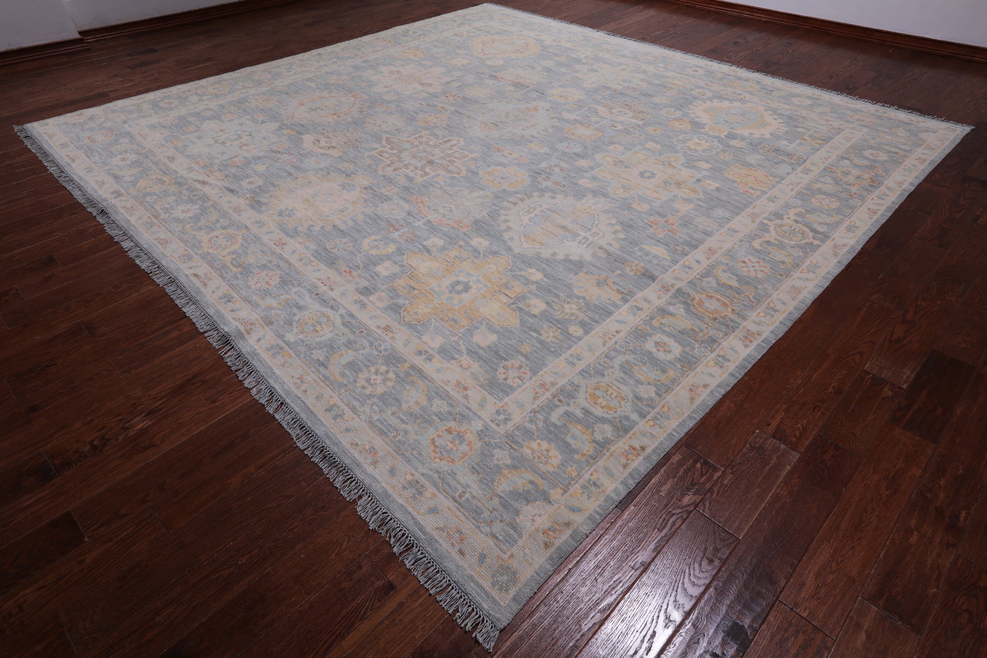 Silver Square Geometric Fine Serapi Handmade Wool Rug - 11' 7" X 12' 1"