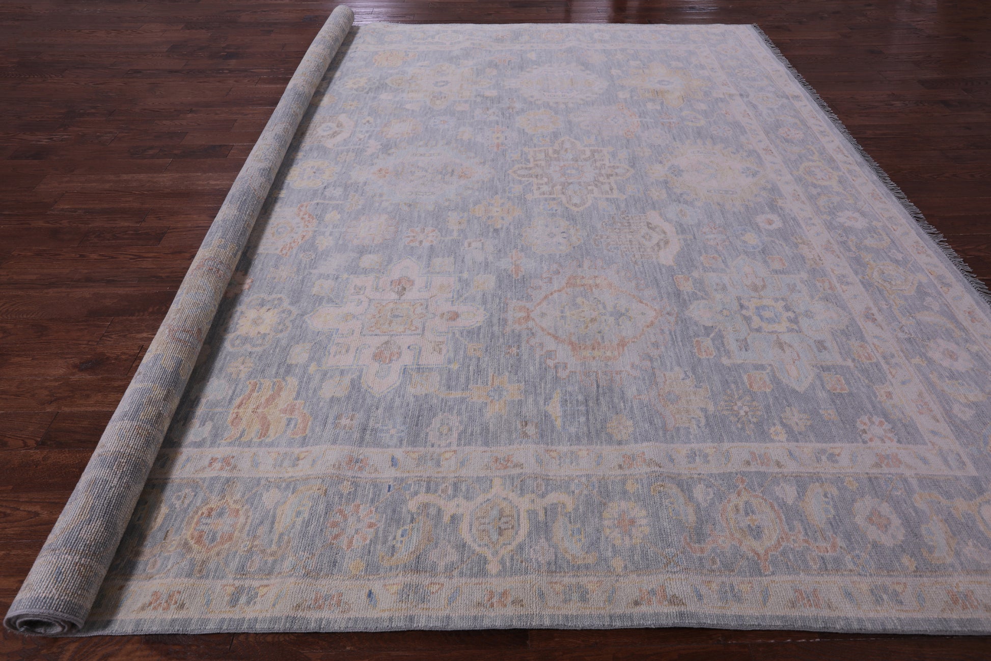 Silver Square Geometric Fine Serapi Handmade Wool Rug - 11' 7" X 12' 1" - Golden Nile