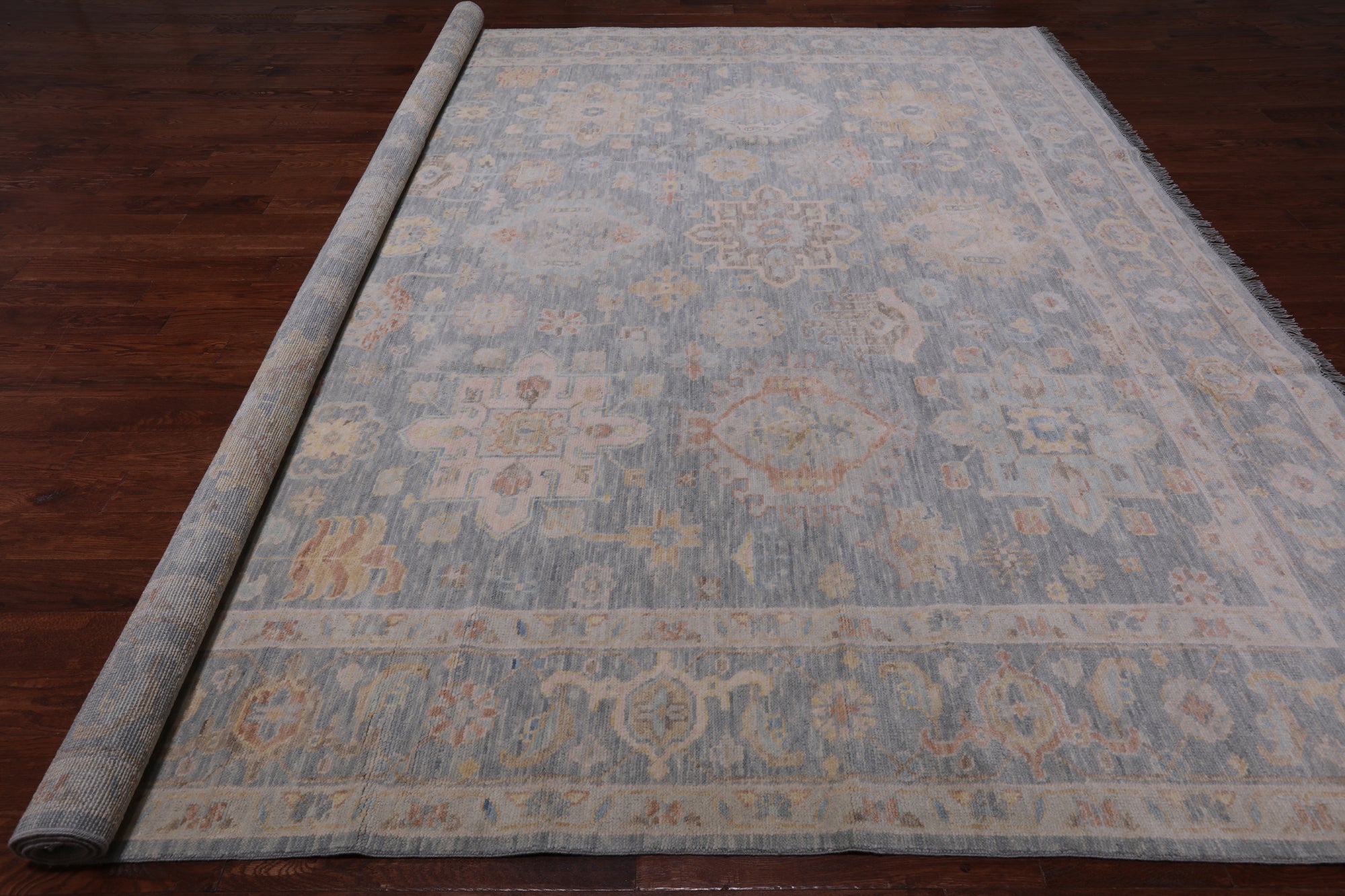 Silver Square Geometric Fine Serapi Handmade Wool Rug - 11' 7" X 12' 1"