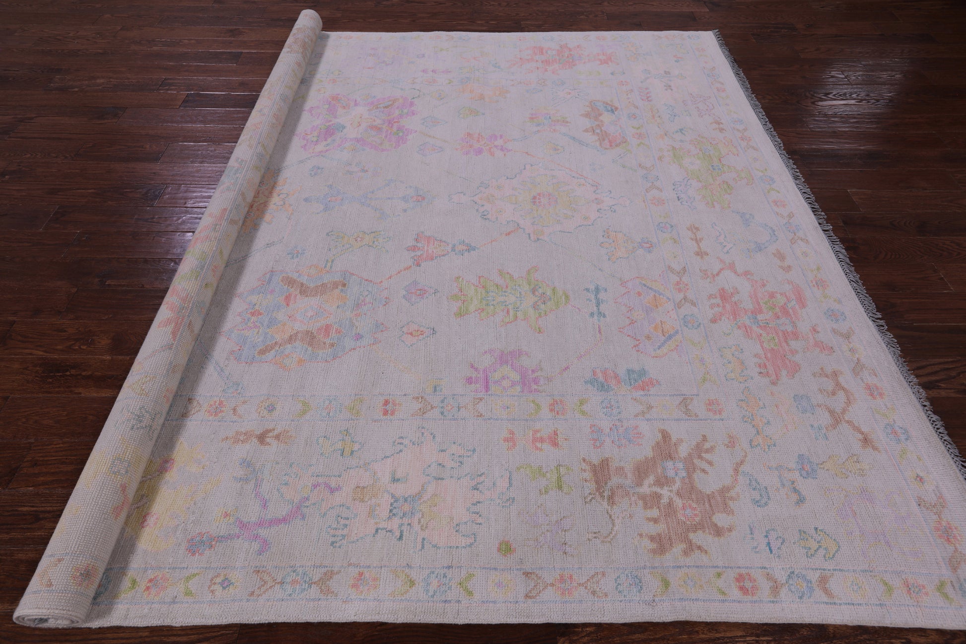 Ivory Square Turkish Oushak Hand Knotted Wool Rug - 8' 9" X 9' 0" - Golden Nile