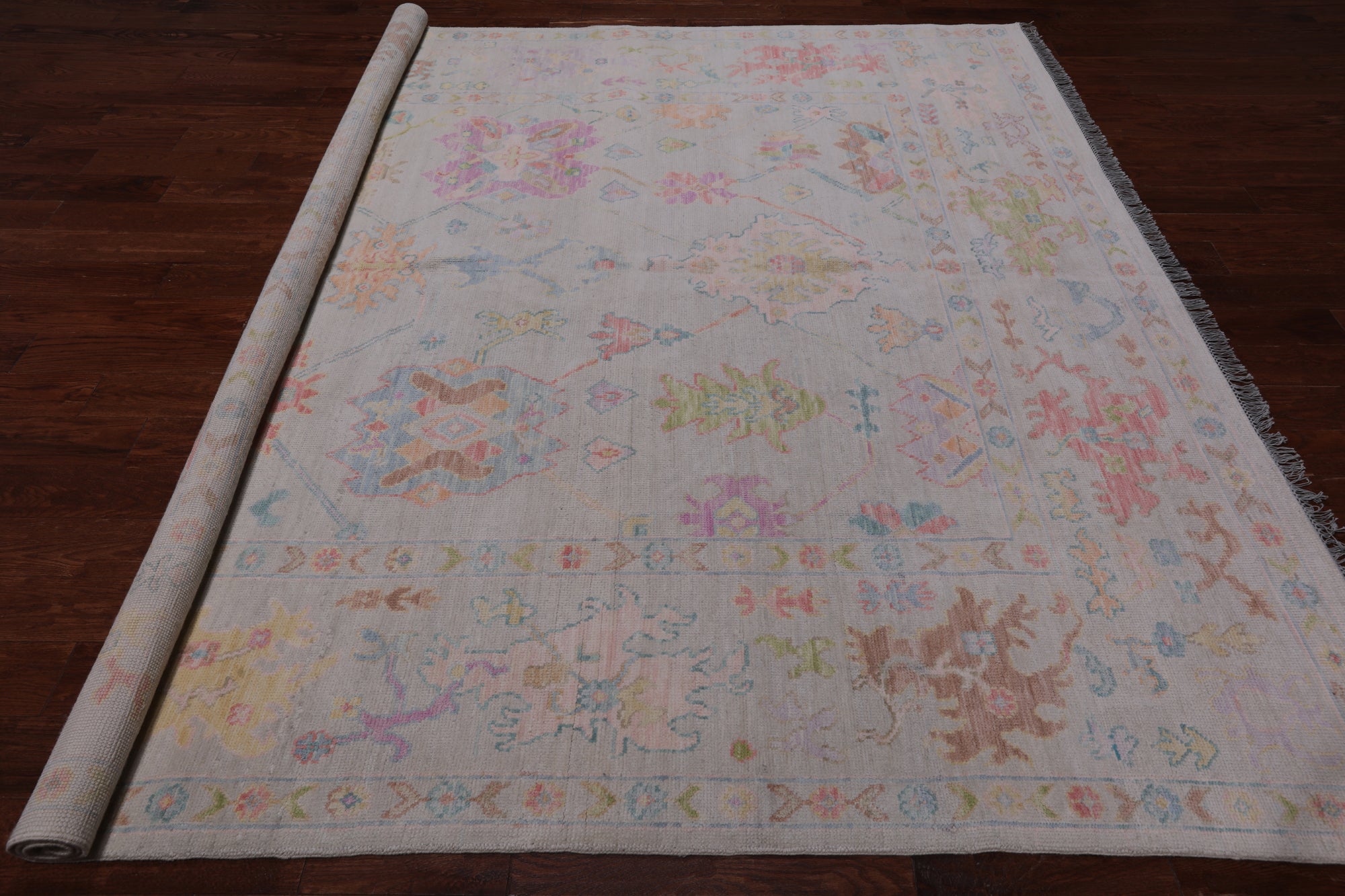 SUPER SALE Ivory Square Turkish Oushak Hand Knotted Wool Rug - 8' 9" X 9' 0"