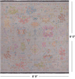 SUPER SALE Ivory Square Turkish Oushak Hand Knotted Wool Rug - 8' 9" X 9' 0"