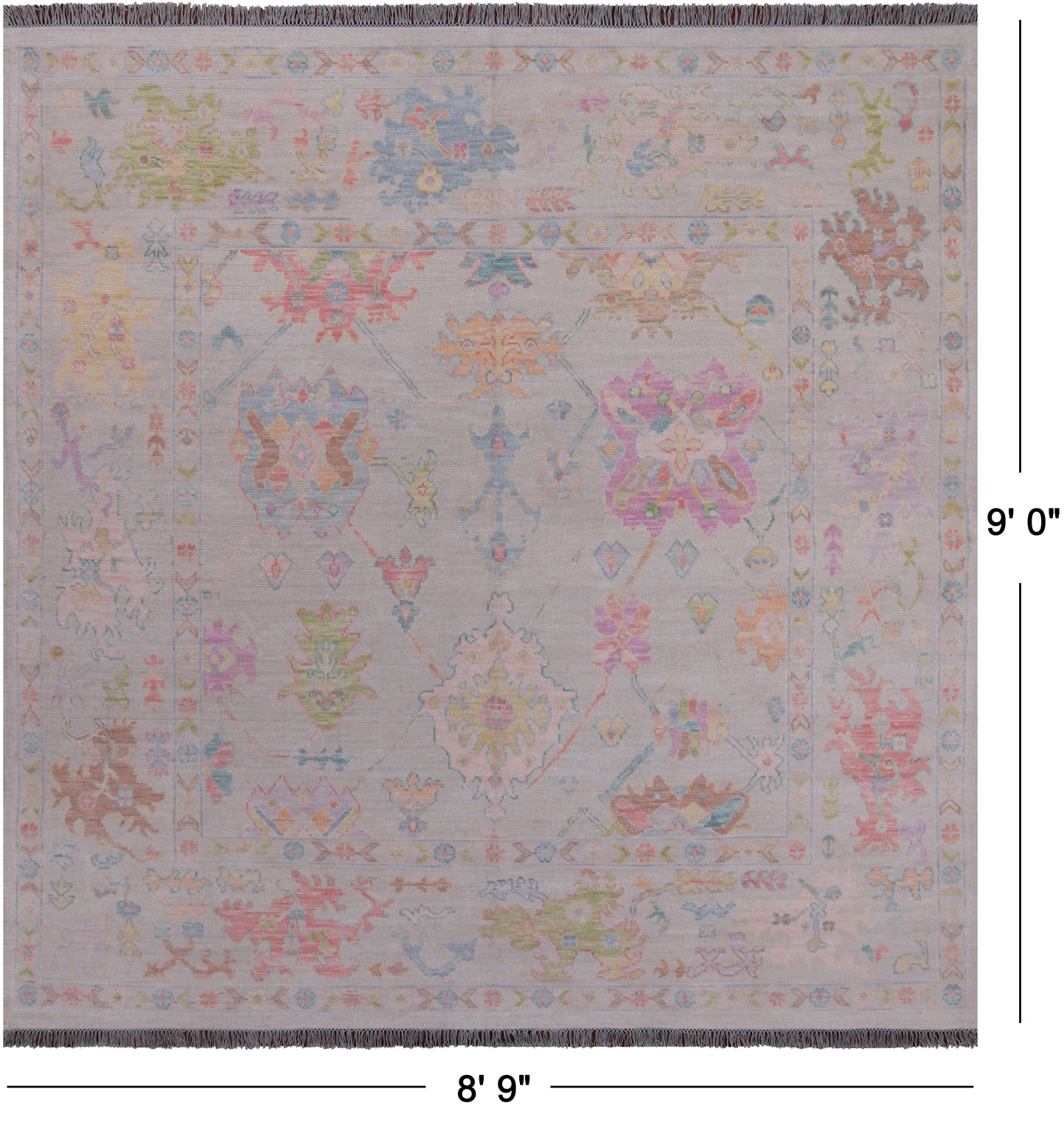SUPER SALE Ivory Square Turkish Oushak Hand Knotted Wool Rug - 8' 9" X 9' 0"