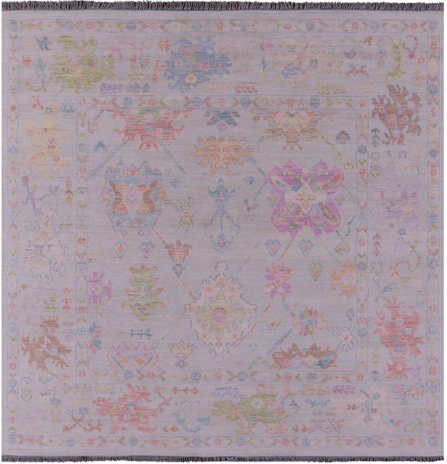 Ivory Square Turkish Oushak Hand Knotted Wool Rug - 8' 9" X 9' 0" - Golden Nile