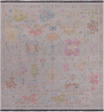 SUPER SALE Ivory Square Turkish Oushak Hand Knotted Wool Rug - 8' 9" X 9' 0"