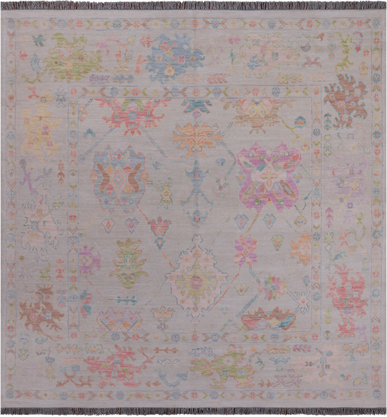 SUPER SALE Ivory Square Turkish Oushak Hand Knotted Wool Rug - 8' 9" X 9' 0"