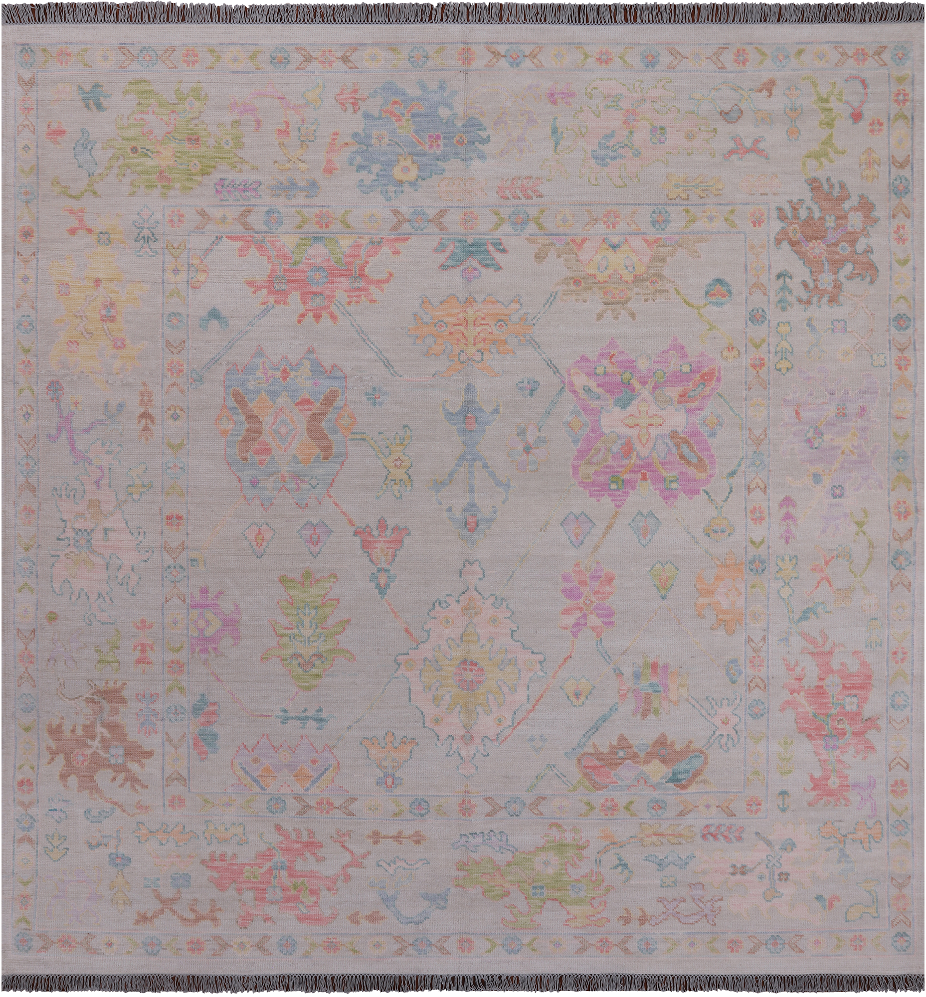 SUPER SALE Ivory Square Turkish Oushak Hand Knotted Wool Rug - 8' 9" X 9' 0"