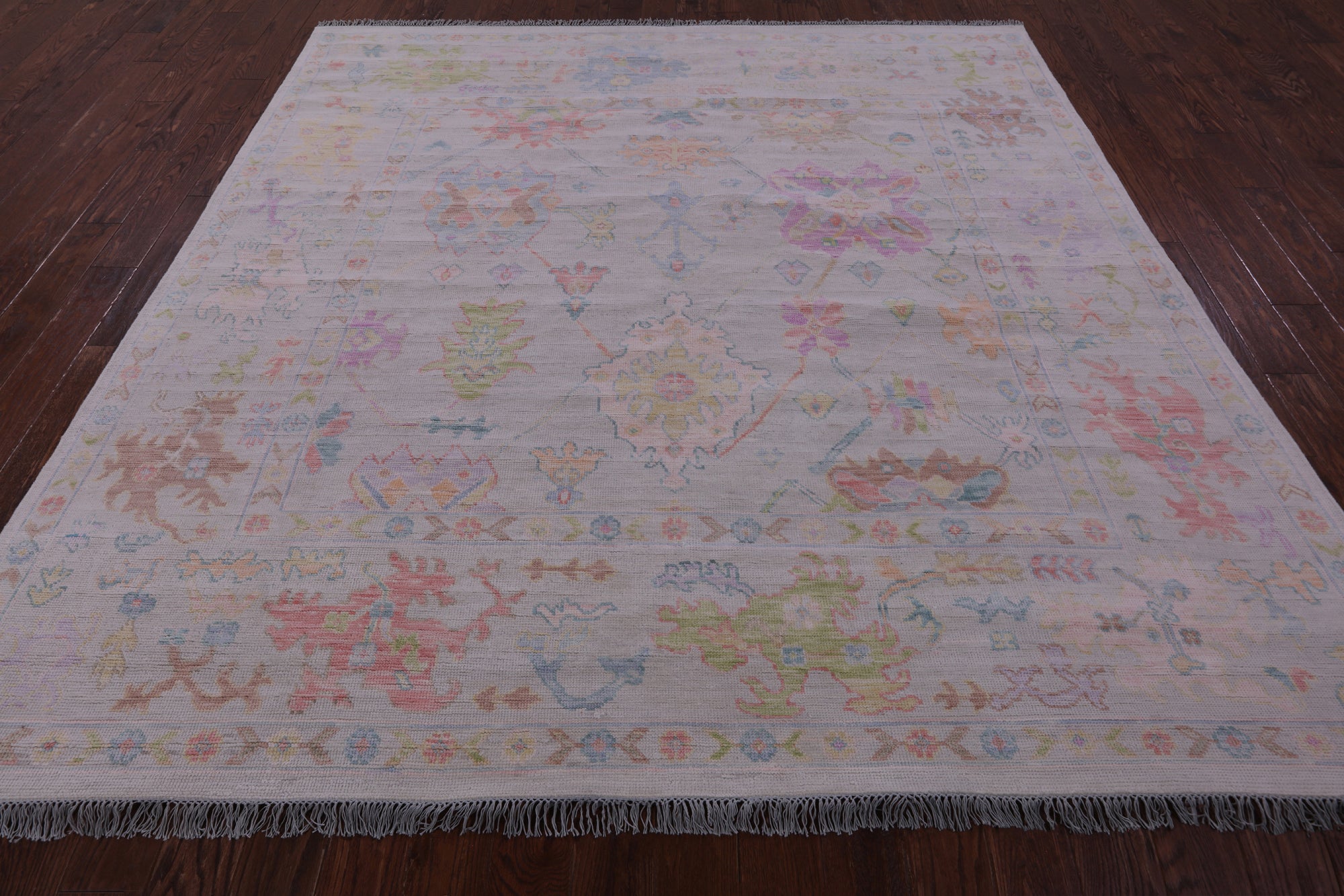 Ivory Square Turkish Oushak Hand Knotted Wool Rug - 8' 9" X 9' 0" - Golden Nile