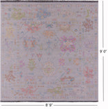 Ivory Square Turkish Oushak Hand Knotted Wool Rug - 8' 9" X 9' 0" - Golden Nile