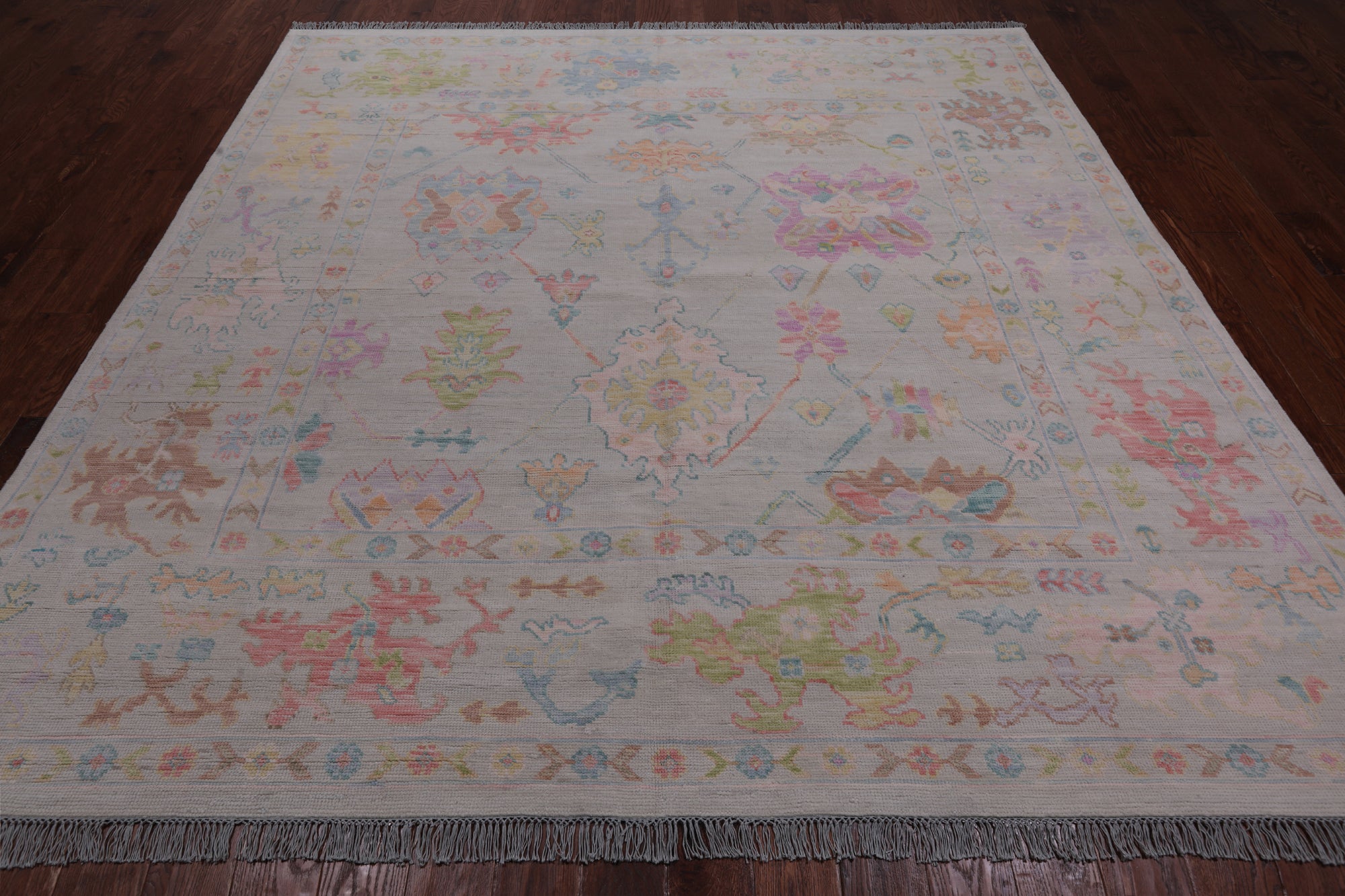 SUPER SALE Ivory Square Turkish Oushak Hand Knotted Wool Rug - 8' 9" X 9' 0"