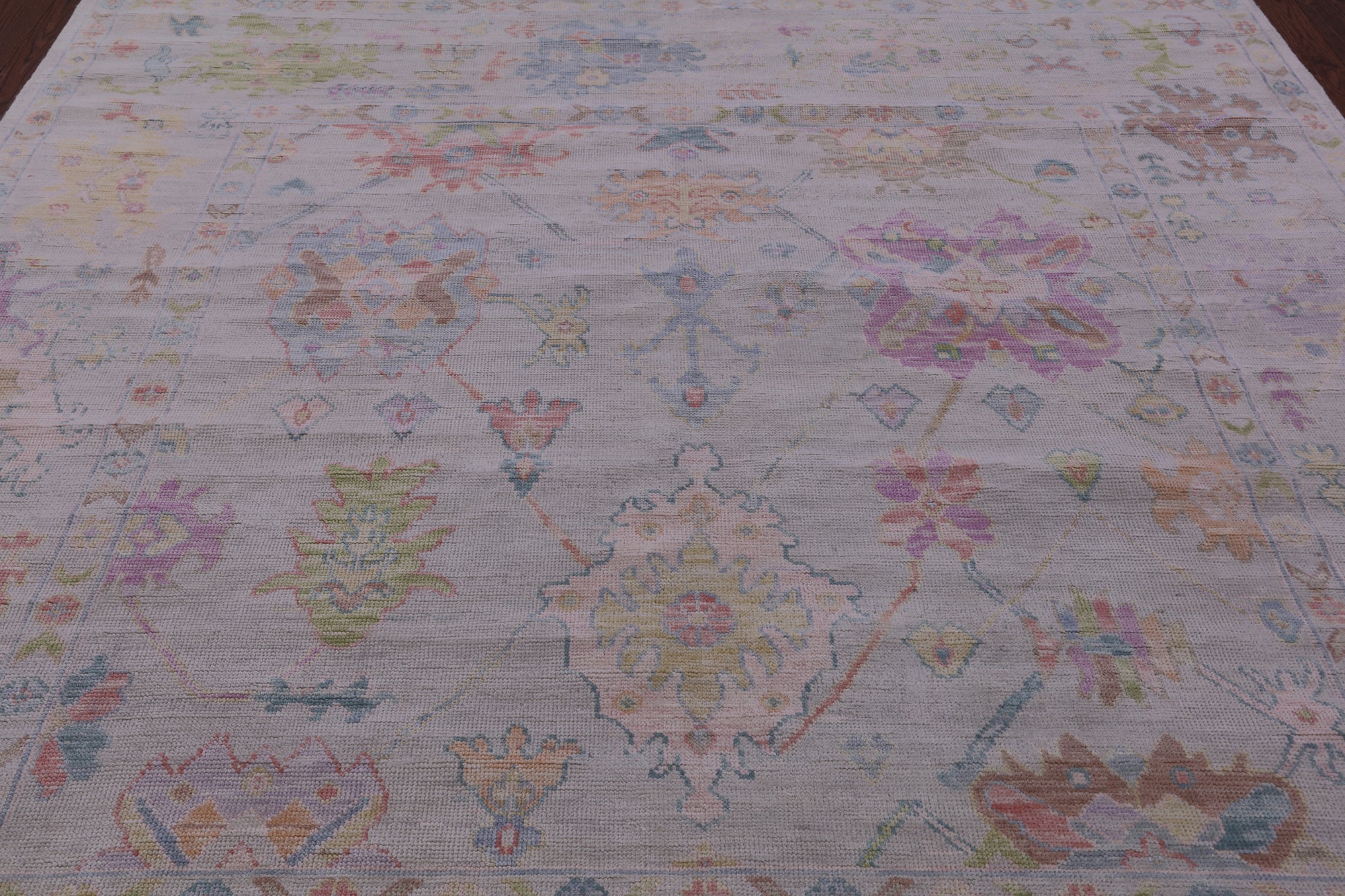 Ivory Square Turkish Oushak Hand Knotted Wool Rug - 8' 9" X 9' 0" - Golden Nile