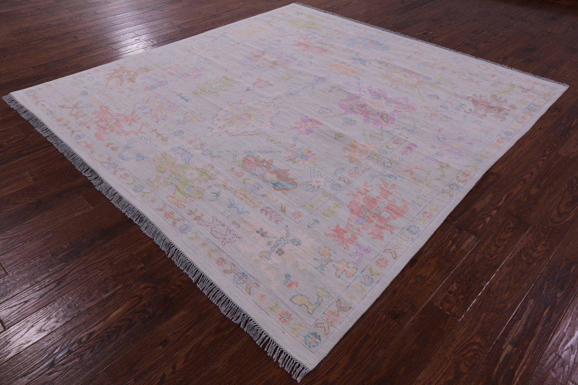 Ivory Square Turkish Oushak Hand Knotted Wool Rug - 8' 9" X 9' 0" - Golden Nile