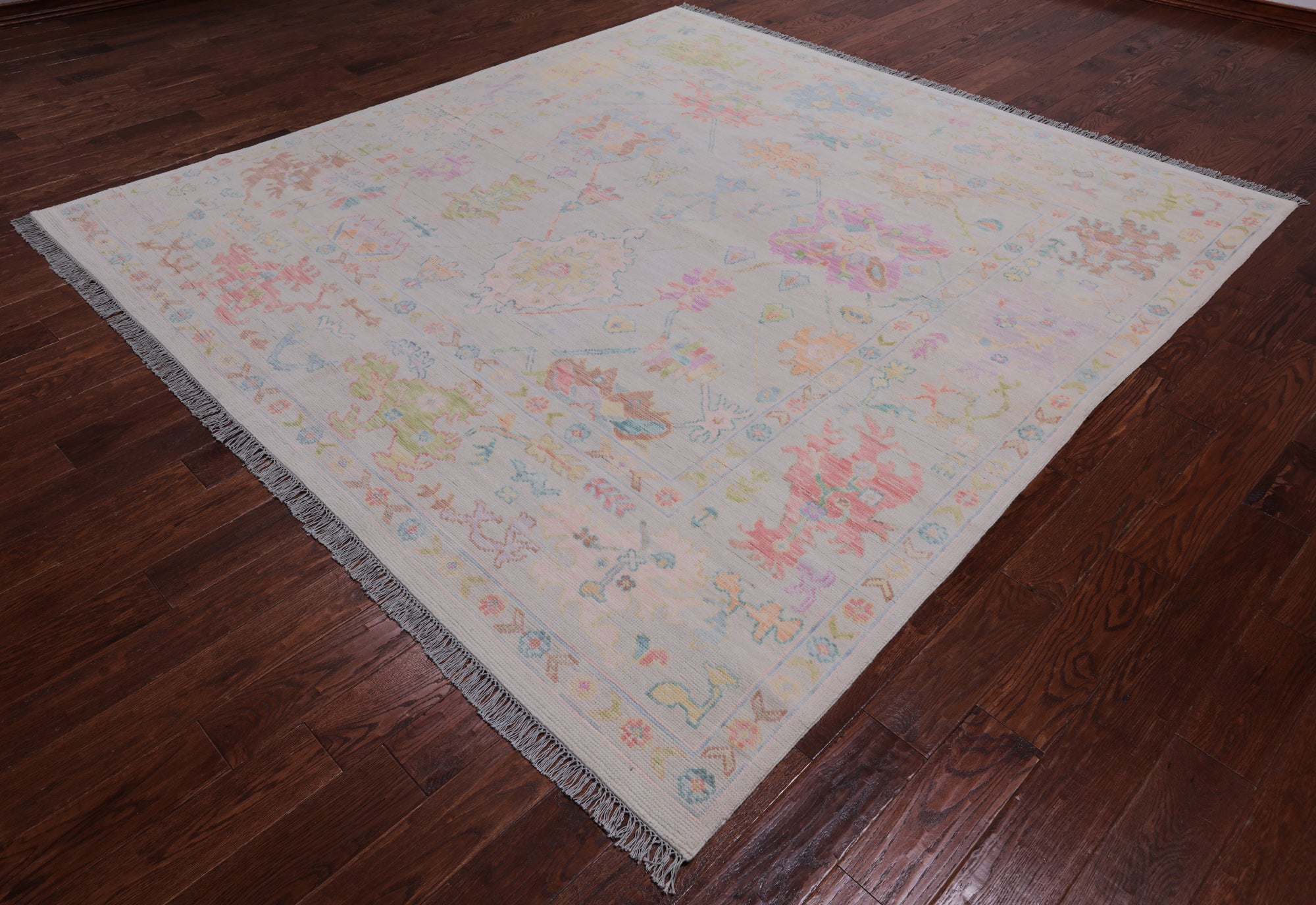 SUPER SALE Ivory Square Turkish Oushak Hand Knotted Wool Rug - 8' 9" X 9' 0"