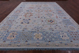 Light Blue Persian Heriz Serapi Handmade Wool Rug - 11' 11" X 14' 11" - Golden Nile