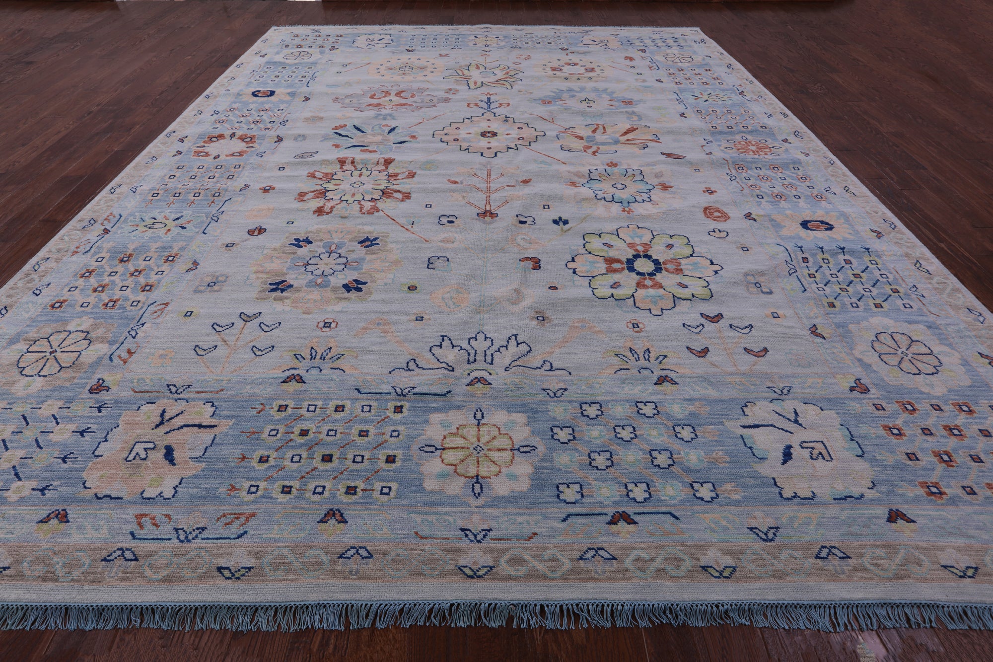 Light Blue Persian Heriz Serapi Handmade Wool Rug - 11' 11" X 14' 11" - Golden Nile