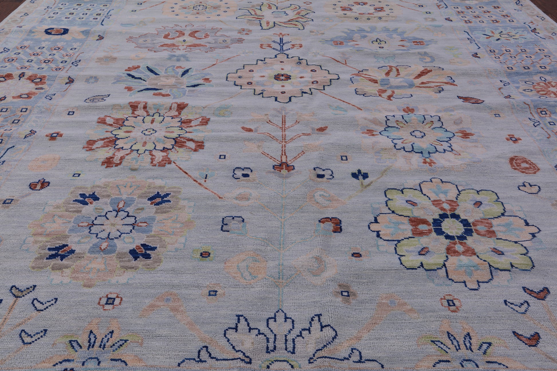 Light Blue Persian Heriz Serapi Handmade Wool Rug - 11' 11" X 14' 11" - Golden Nile