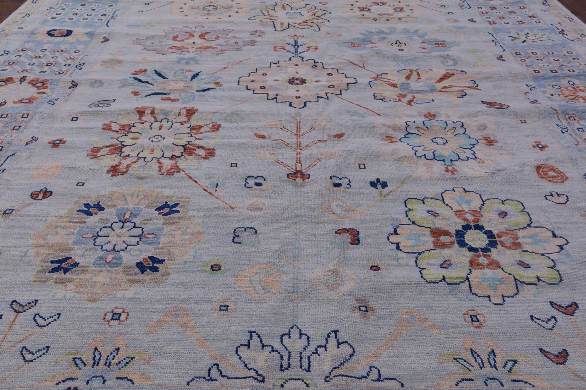 Light Blue Persian Heriz Serapi Handmade Wool Rug - 11' 11" X 14' 11" - Golden Nile
