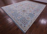 Light Blue Persian Heriz Serapi Handmade Wool Rug - 11' 11" X 14' 11" - Golden Nile