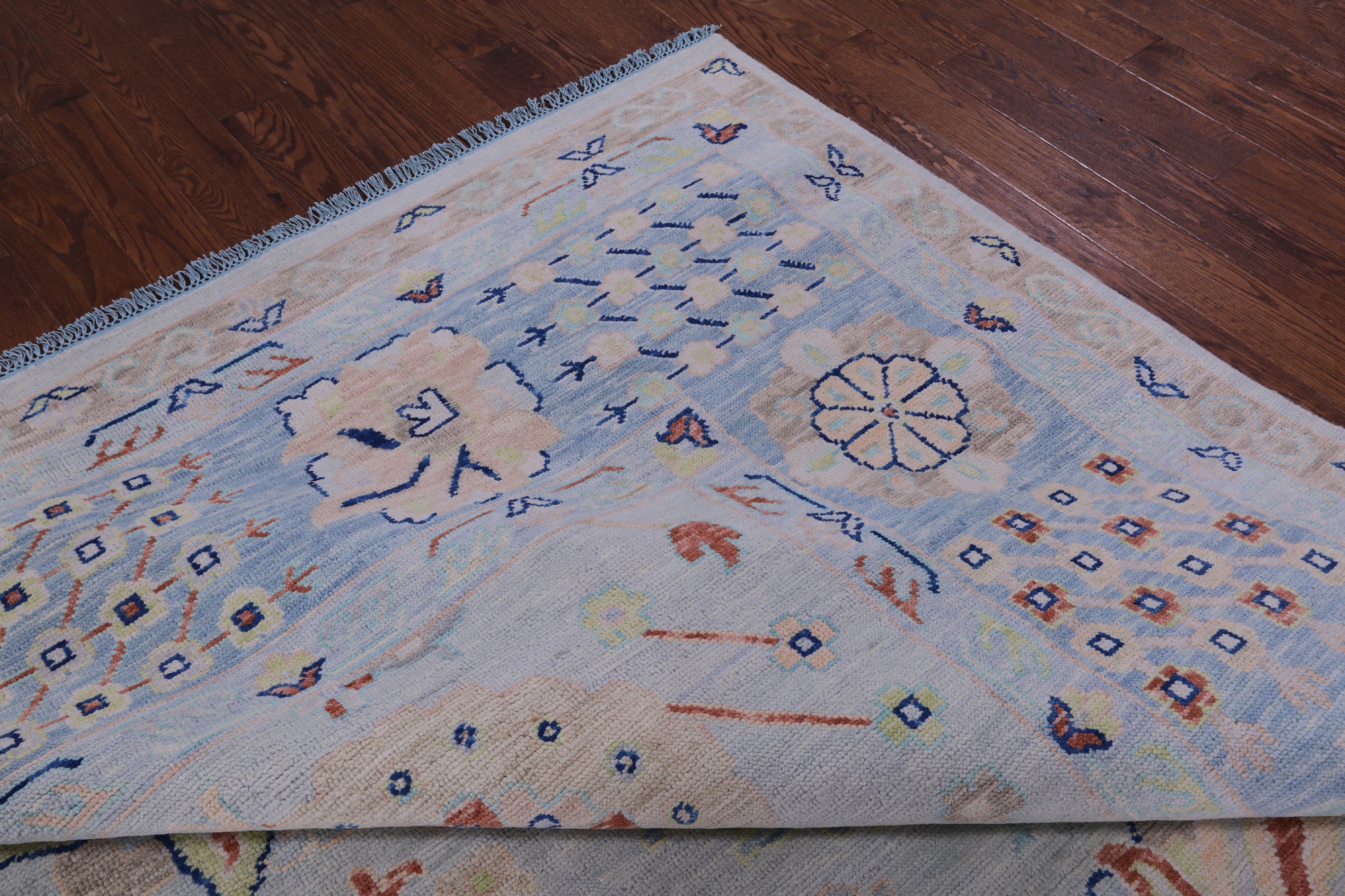 Light Blue Persian Heriz Serapi Handmade Wool Rug - 11' 11" X 14' 11" - Golden Nile