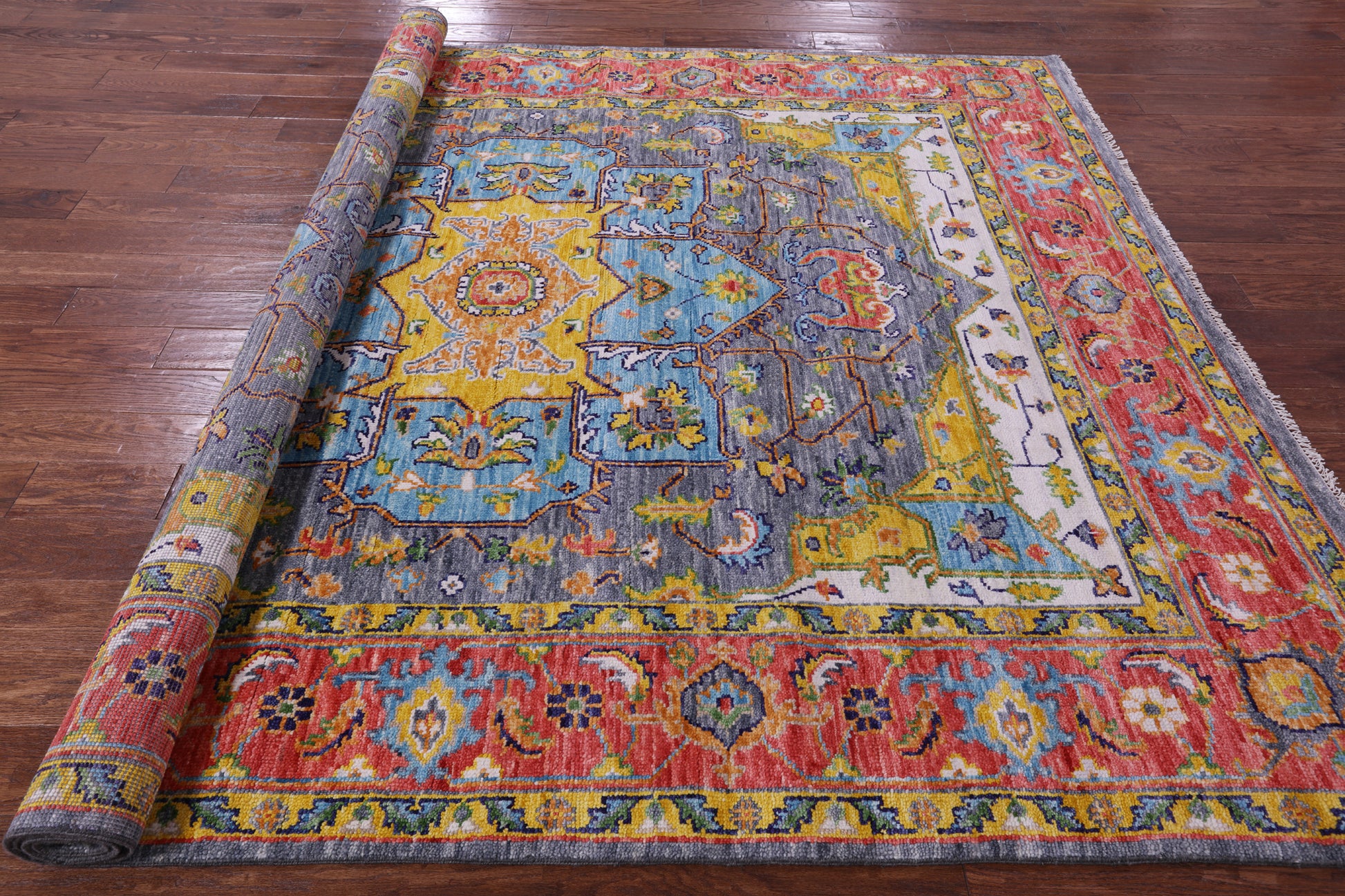Grey Persian Heriz Serapi Hand Knotted Wool Rug - 8' 1" X 10' 1" - Golden Nile