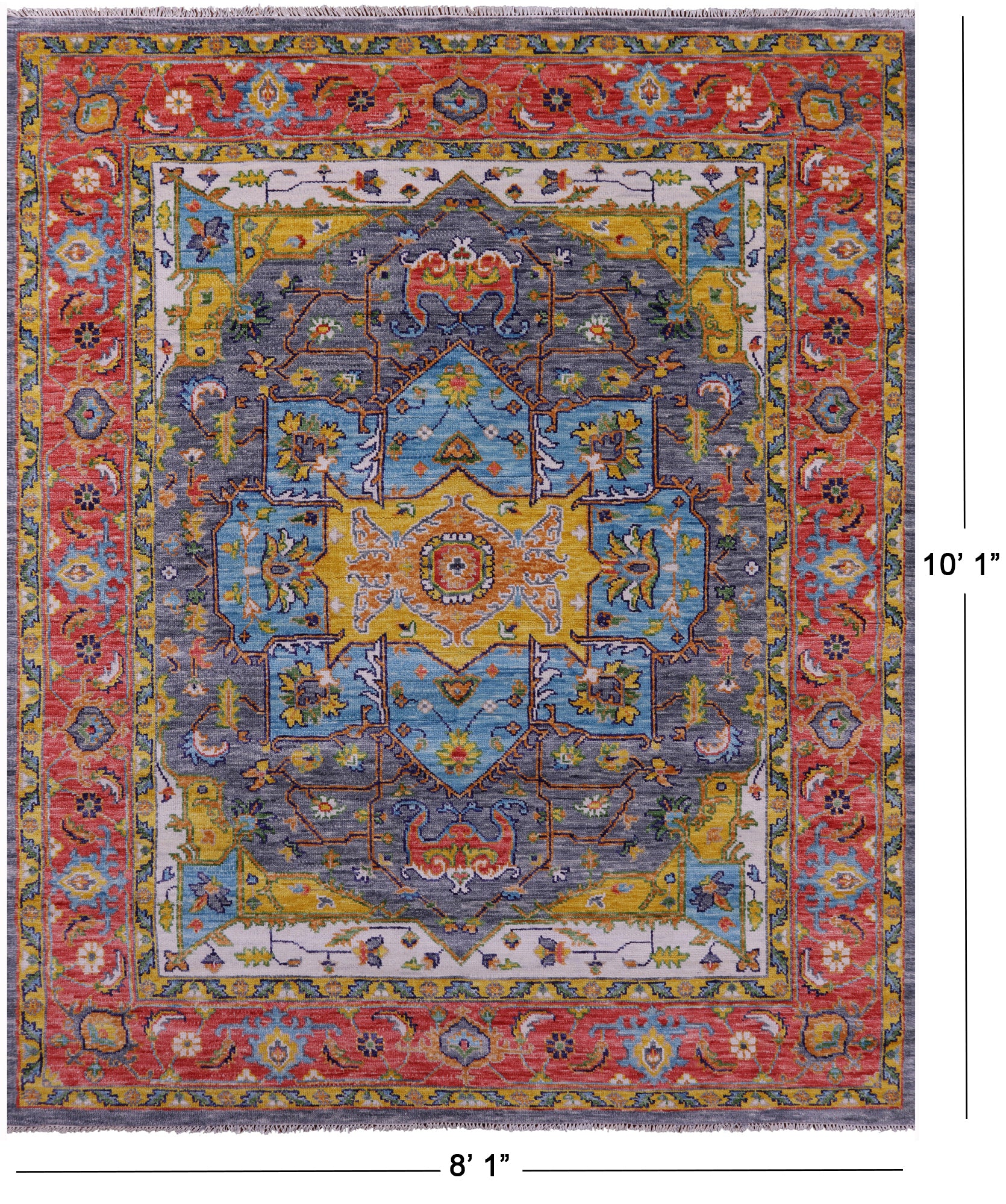 Grey Persian Heriz Serapi Hand Knotted Wool Rug - 8' 1" X 10' 1" - Golden Nile