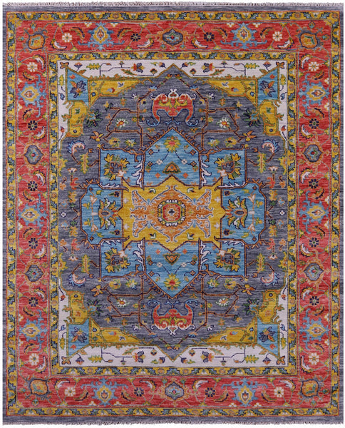 Grey Persian Heriz Serapi Hand Knotted Wool Rug - 8' 1" X 10' 1" - Golden Nile