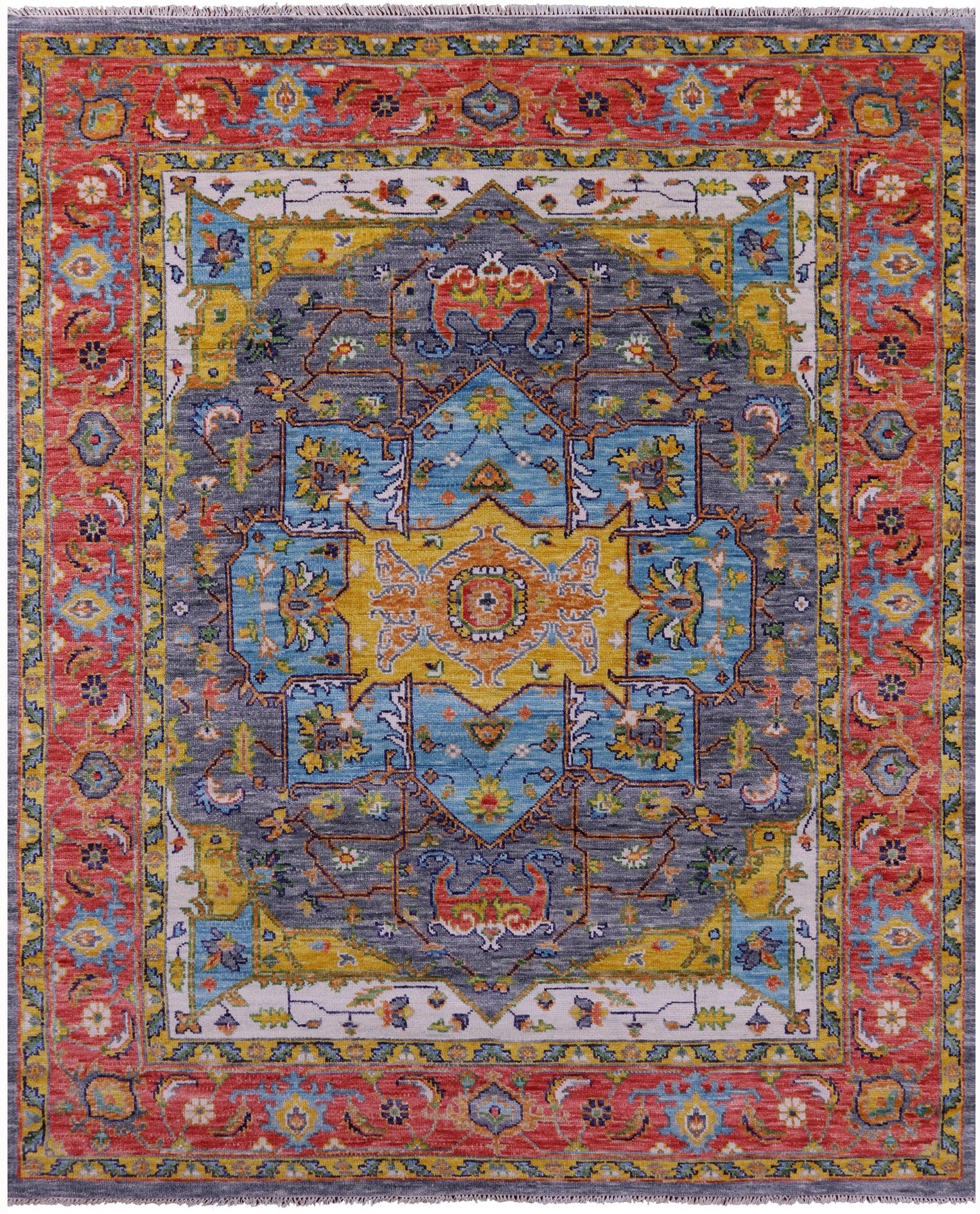 Grey Persian Heriz Serapi Hand Knotted Wool Rug - 8' 1" X 10' 1" - Golden Nile