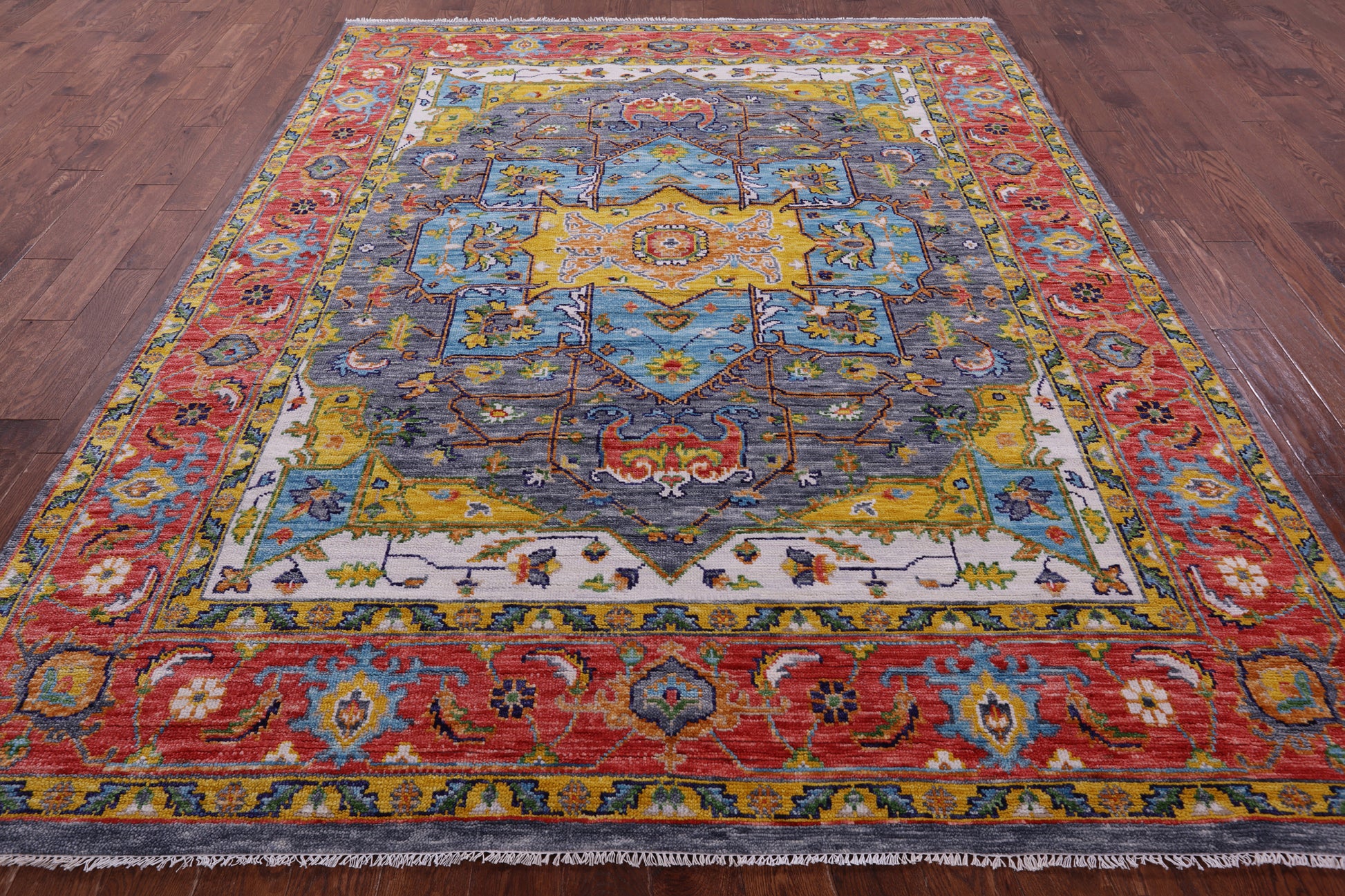 Grey Persian Heriz Serapi Hand Knotted Wool Rug - 8' 1" X 10' 1" - Golden Nile