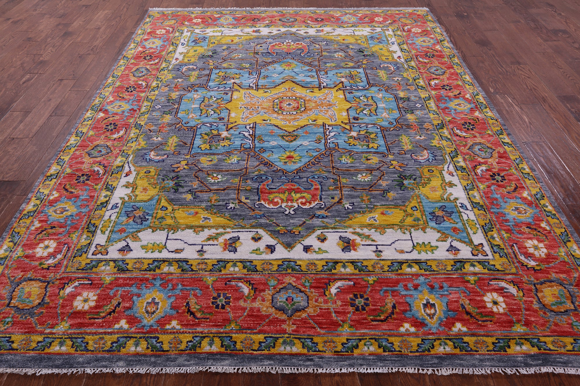 Grey Persian Heriz Serapi Hand Knotted Wool Rug - 8' 1" X 10' 1" - Golden Nile