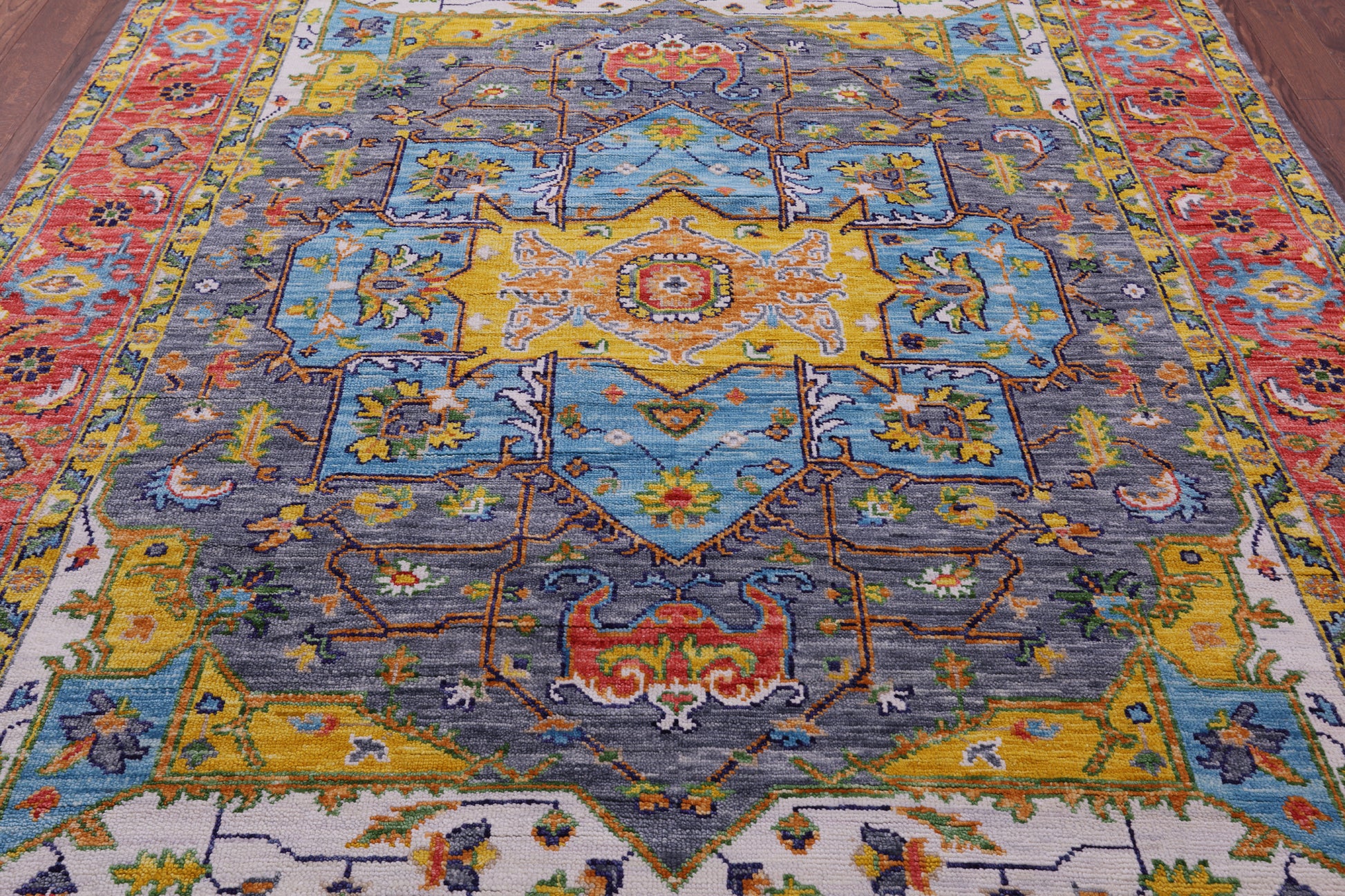 Grey Persian Heriz Serapi Hand Knotted Wool Rug - 8' 1" X 10' 1" - Golden Nile