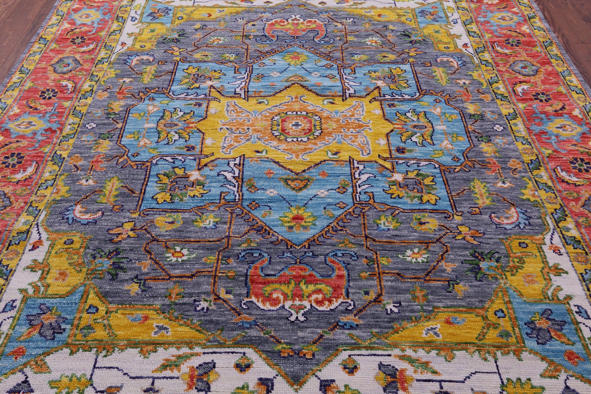 Grey Persian Heriz Serapi Hand Knotted Wool Rug - 8' 1" X 10' 1" - Golden Nile
