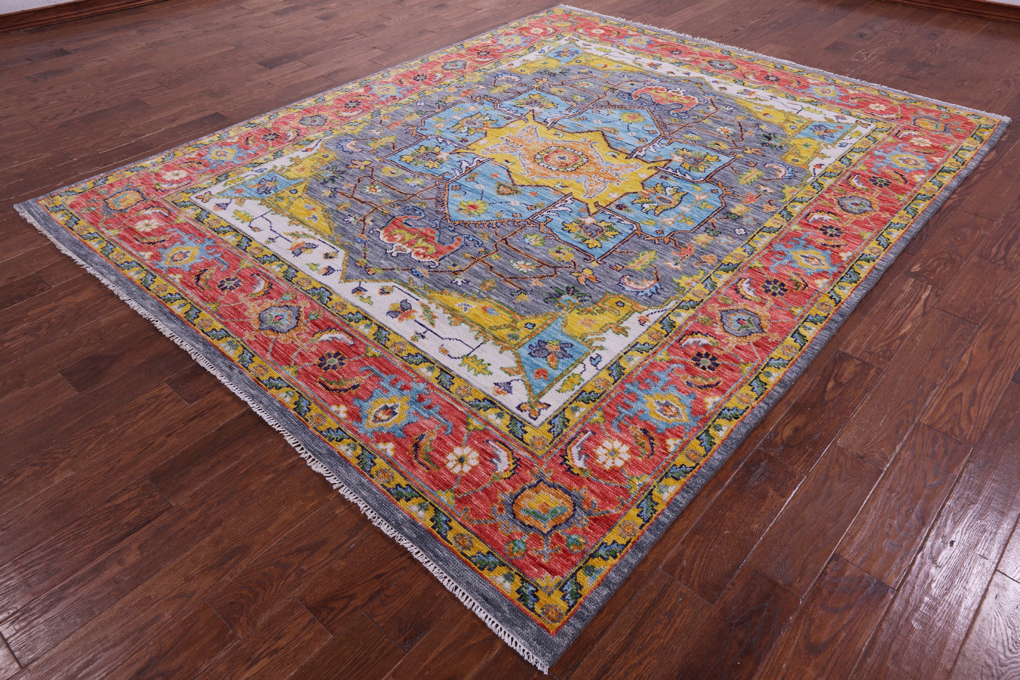 Grey Persian Heriz Serapi Hand Knotted Wool Rug - 8' 1" X 10' 1" - Golden Nile
