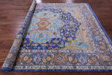 Blue Geometric Persian Heriz Serapi Handmade Wool Rug - 8' 1" X 10' 1" - Golden Nile