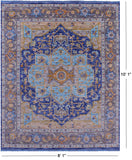 Blue Geometric Persian Heriz Serapi Handmade Wool Rug - 8' 1" X 10' 1" - Golden Nile