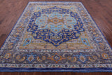 Blue Geometric Persian Heriz Serapi Handmade Wool Rug - 8' 1" X 10' 1" - Golden Nile