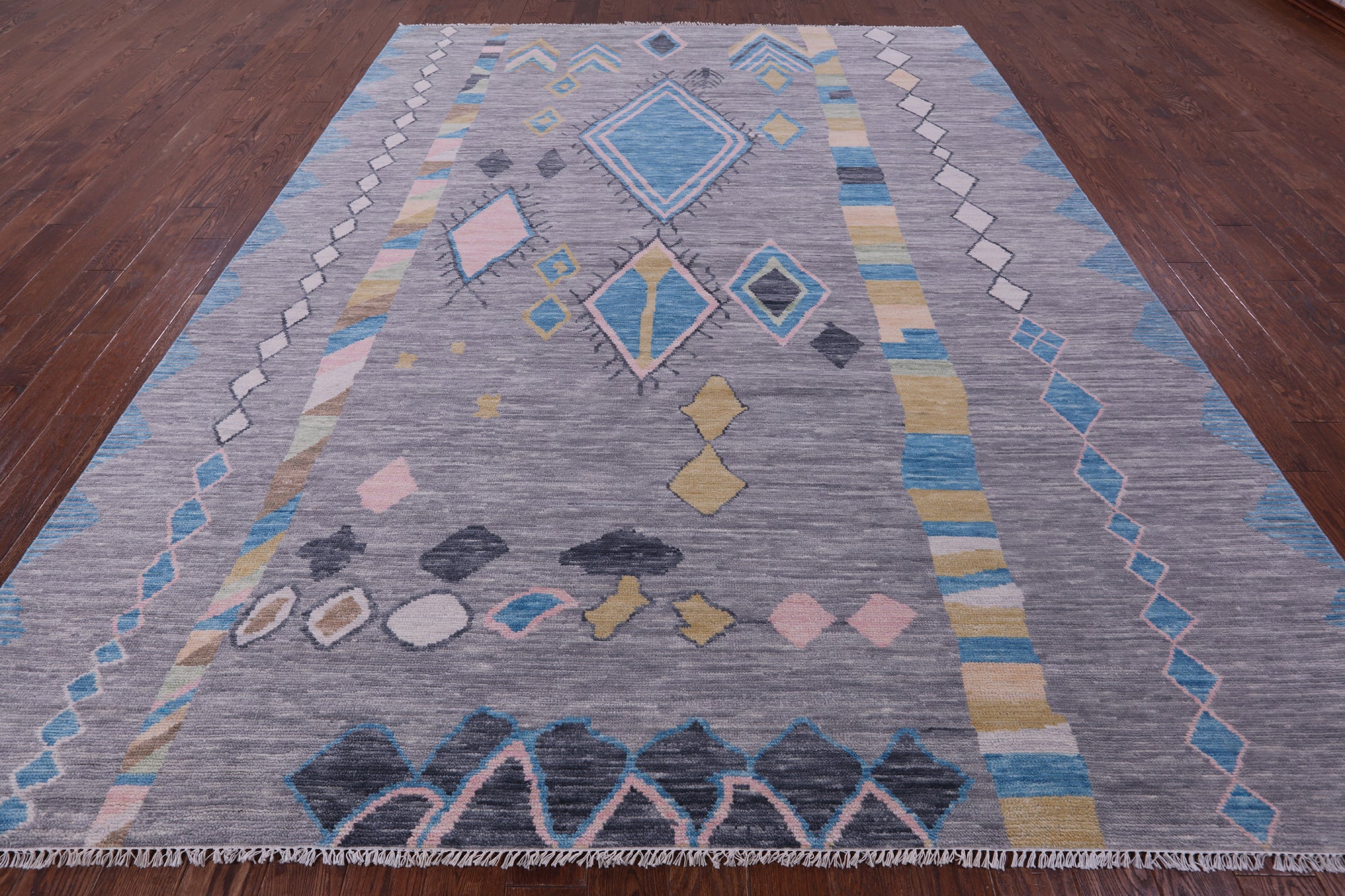 Grey Tribal Moroccan Hand Knotted Wool Rug - 9' 1" X 11' 11" - Golden Nile