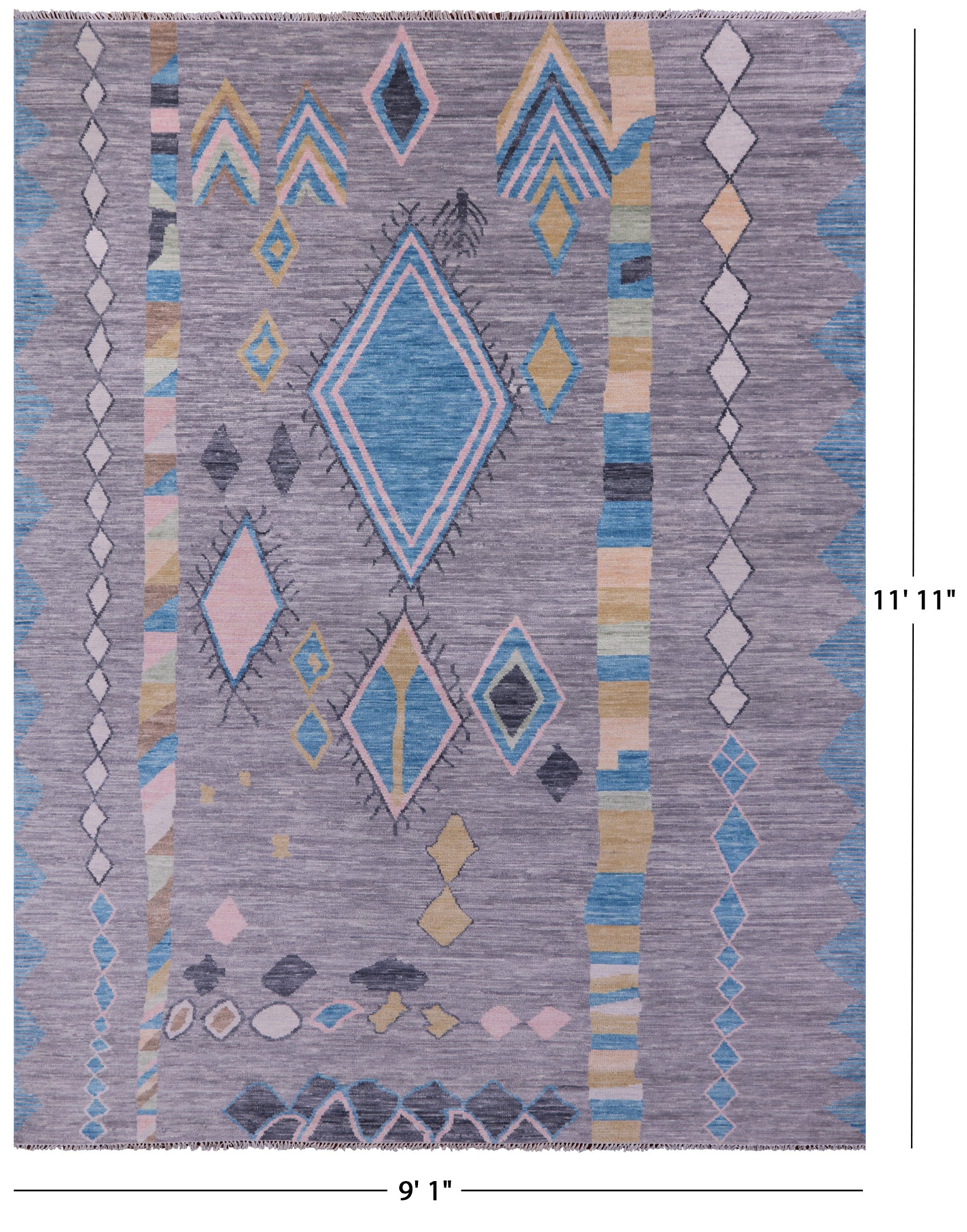 Grey Tribal Moroccan Hand Knotted Wool Rug - 9' 1" X 11' 11" - Golden Nile