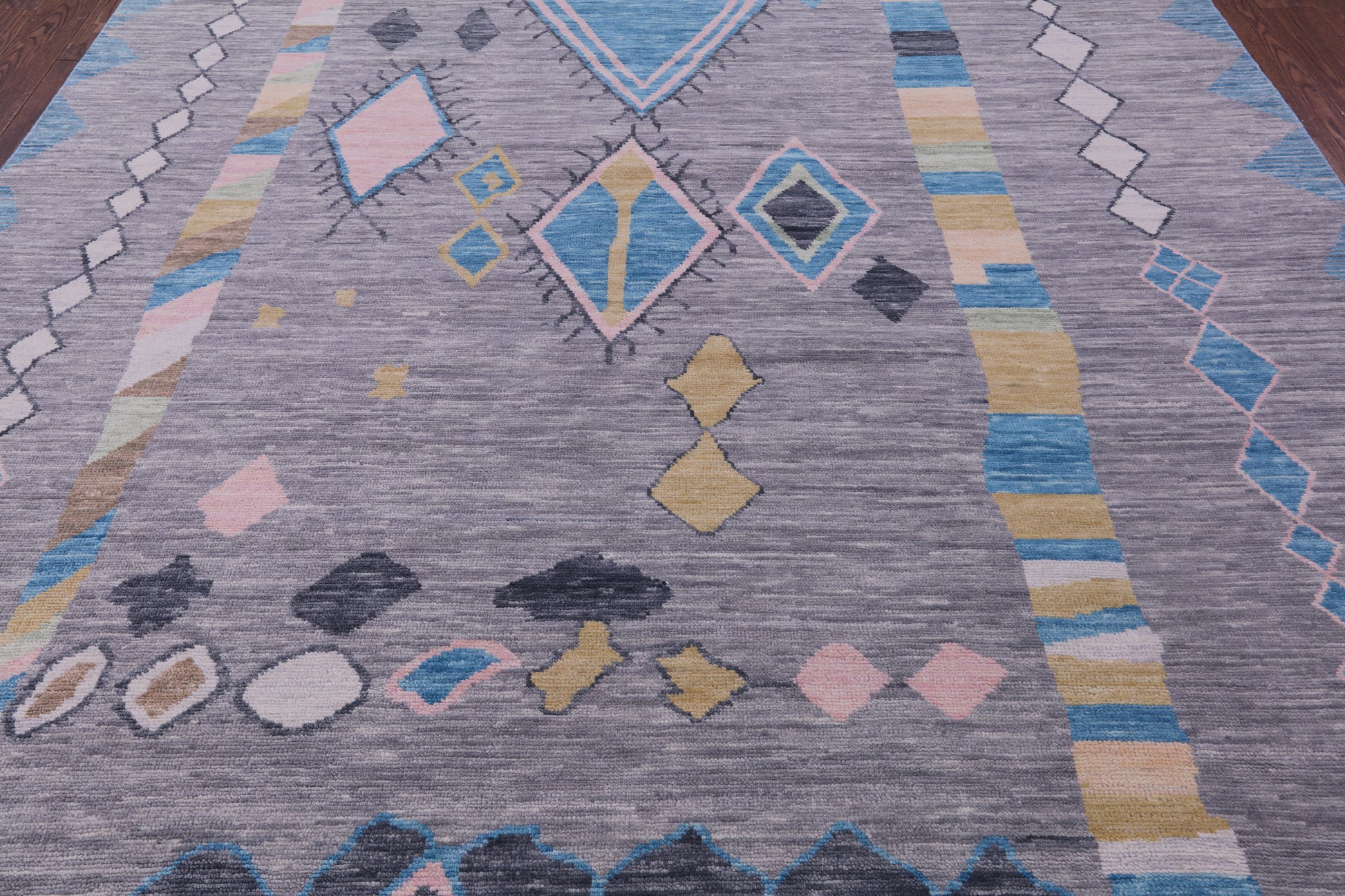 Grey Tribal Moroccan Hand Knotted Wool Rug - 9' 1" X 11' 11" - Golden Nile