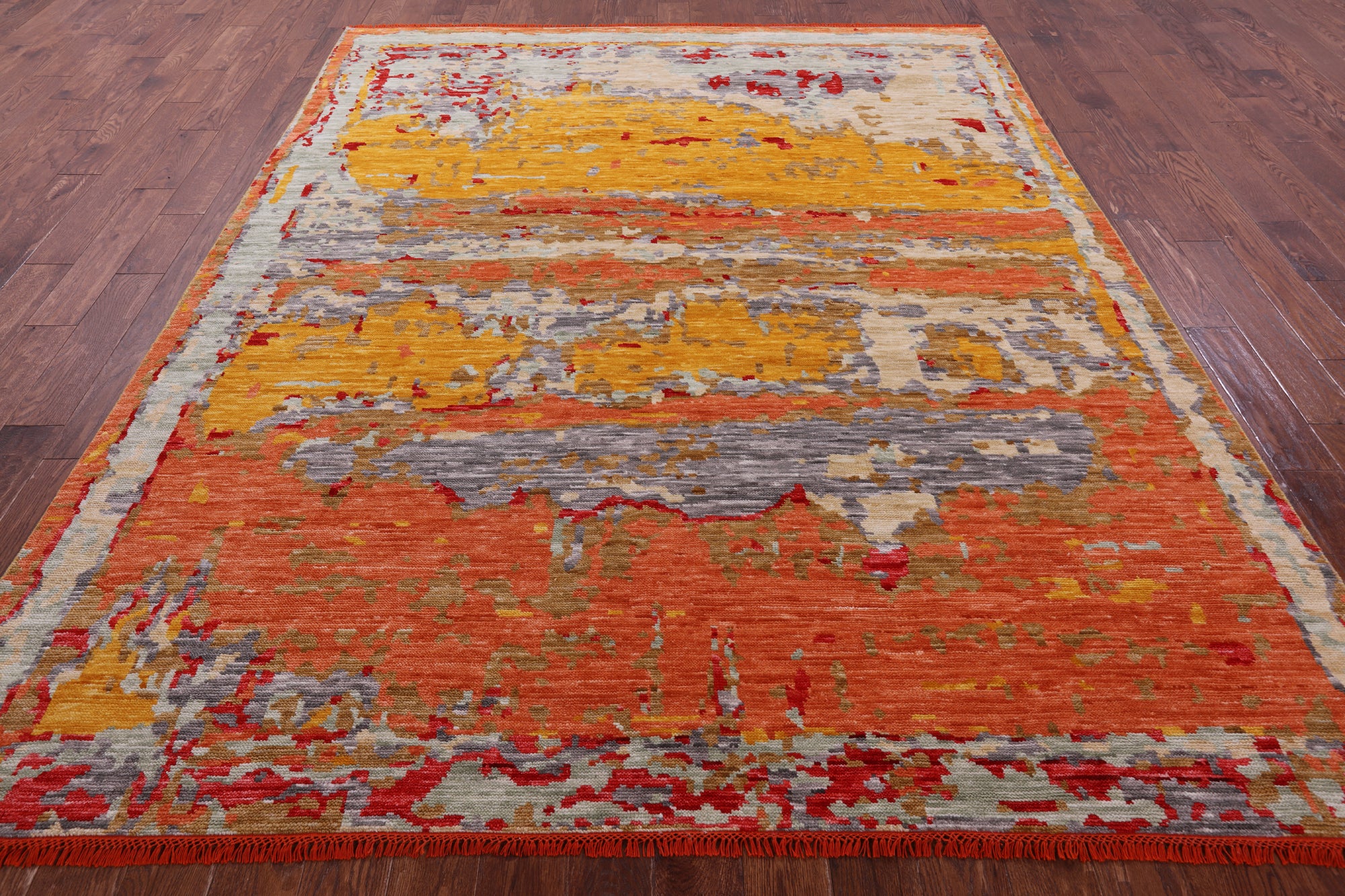 Abstract Contemporary Hand Knotted Wool Rug - 8' 0" X 9' 11" - Golden Nile