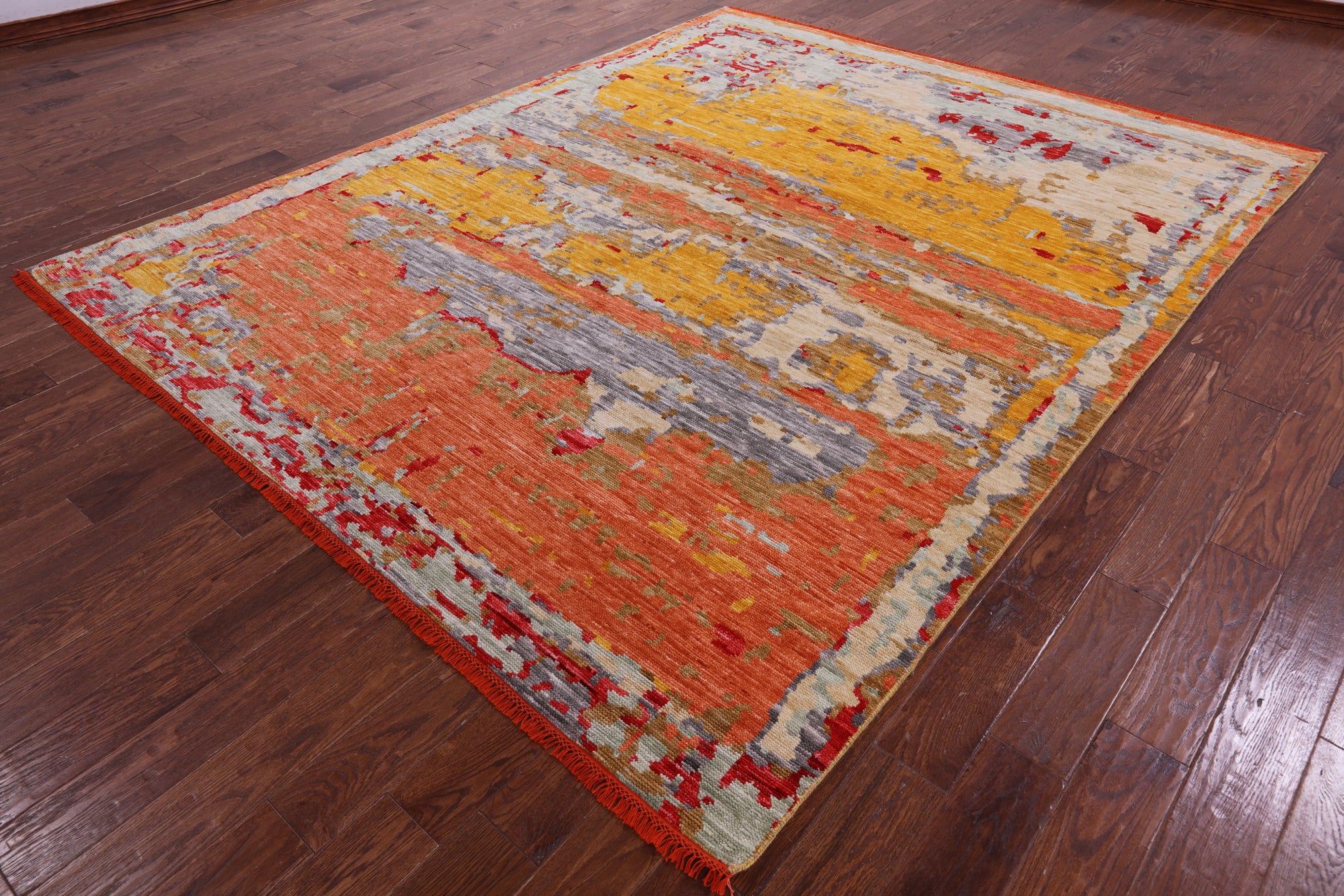Abstract Contemporary Hand Knotted Wool Rug - 8' 0" X 9' 11" - Golden Nile