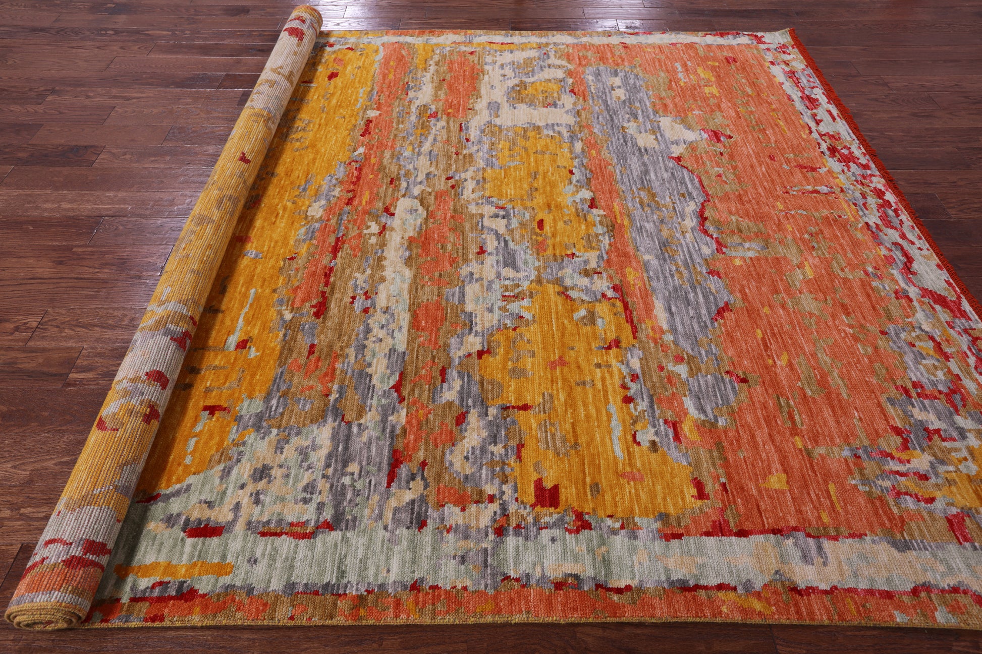 Abstract Contemporary Hand Knotted Wool Rug - 8' 0" X 9' 11" - Golden Nile
