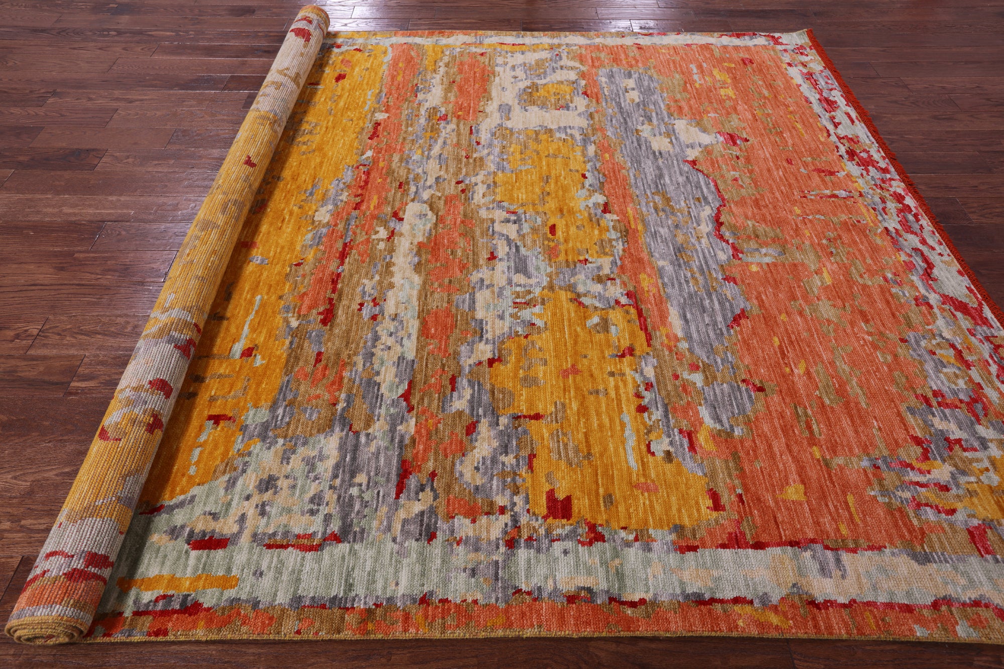 Abstract Contemporary Hand Knotted Wool Rug - 8' 0" X 9' 11" - Golden Nile