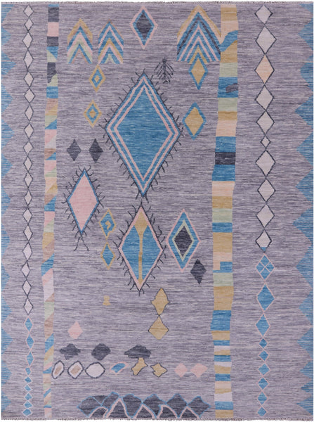 Grey Tribal Moroccan Handmade Wool Rug - 9' 1" X 12' 1" - Golden Nile