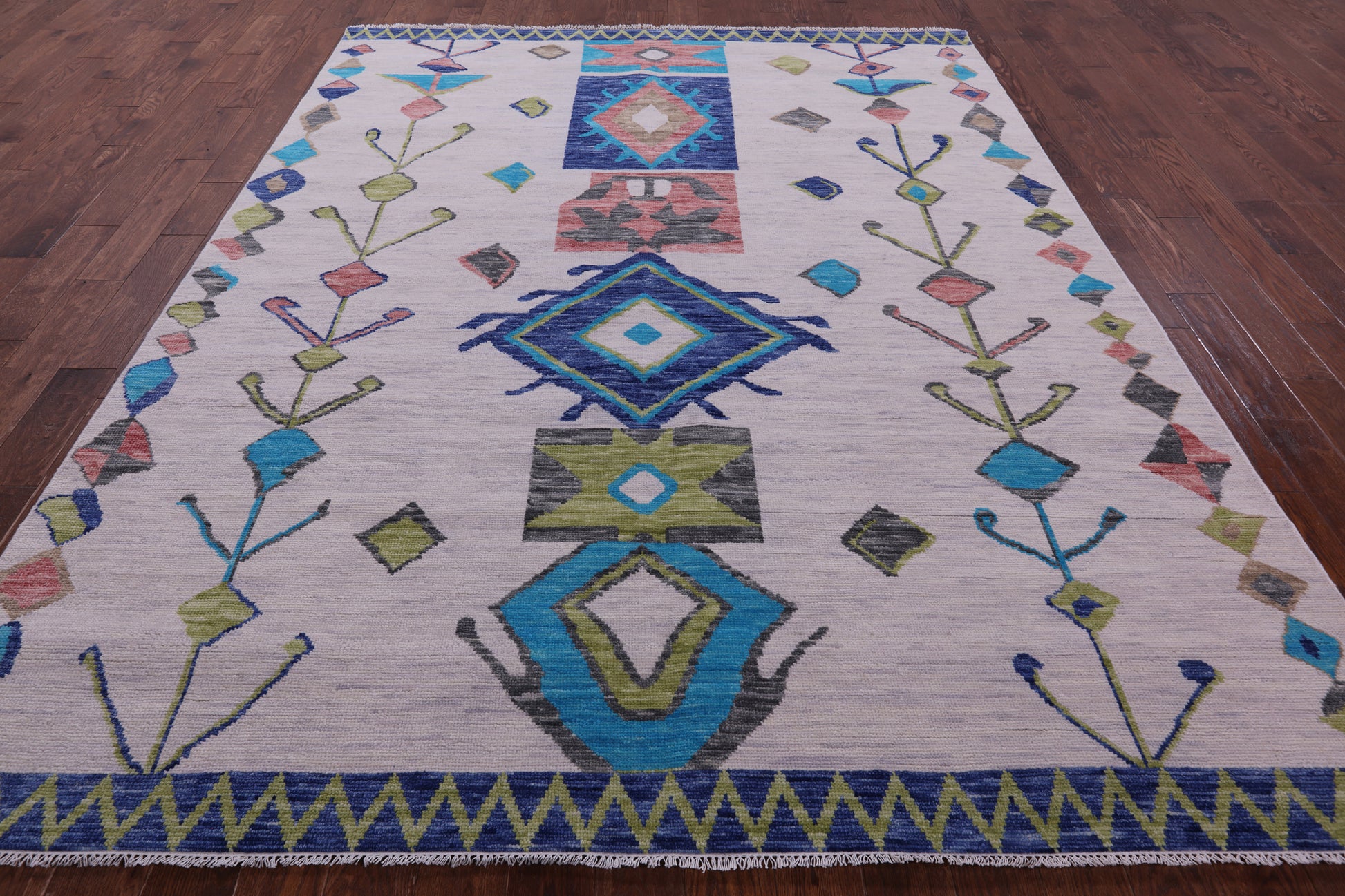 Ivory Tribal Moroccan Hand Knotted Wool Rug - 8' 0" X 10' 2" - Golden Nile