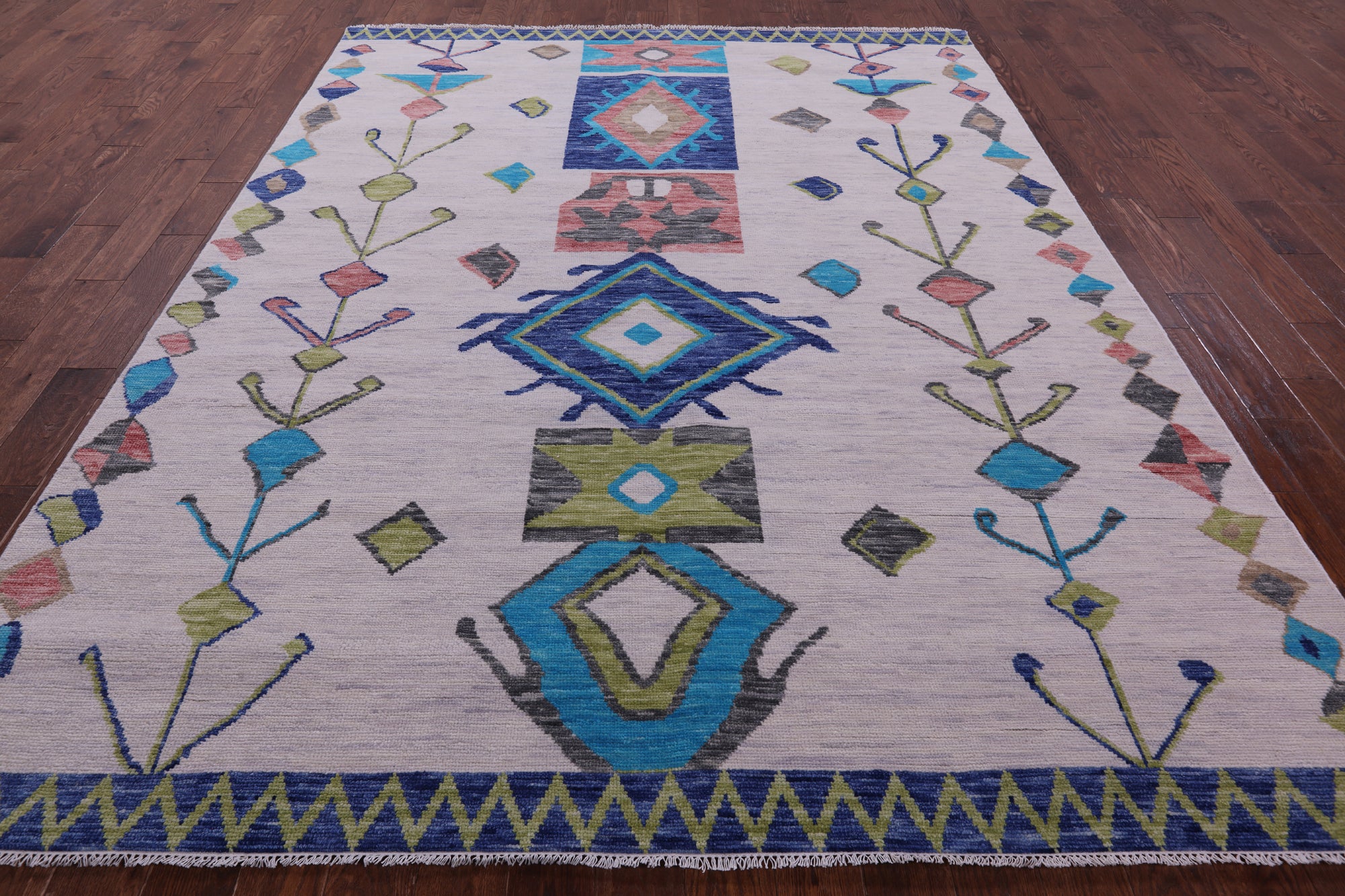 Ivory Tribal Moroccan Hand Knotted Wool Rug - 8' 0" X 10' 2" - Golden Nile