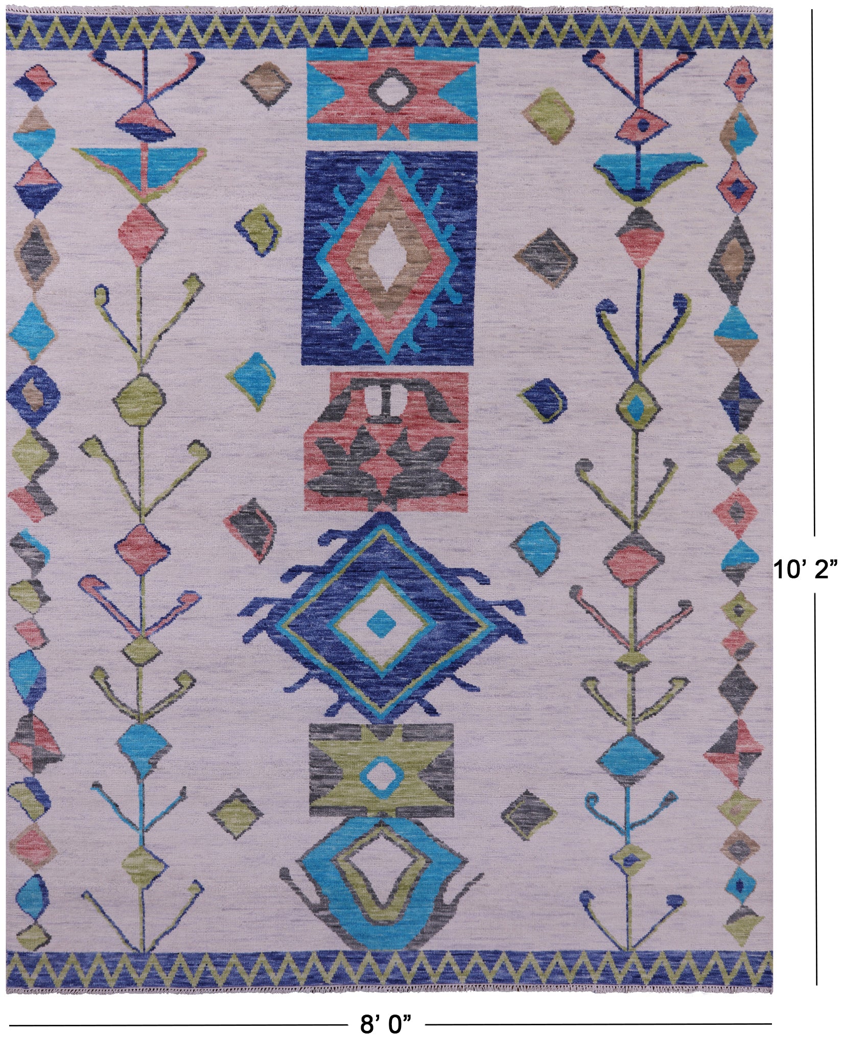 Ivory Tribal Moroccan Hand Knotted Wool Rug - 8' 0" X 10' 2" - Golden Nile