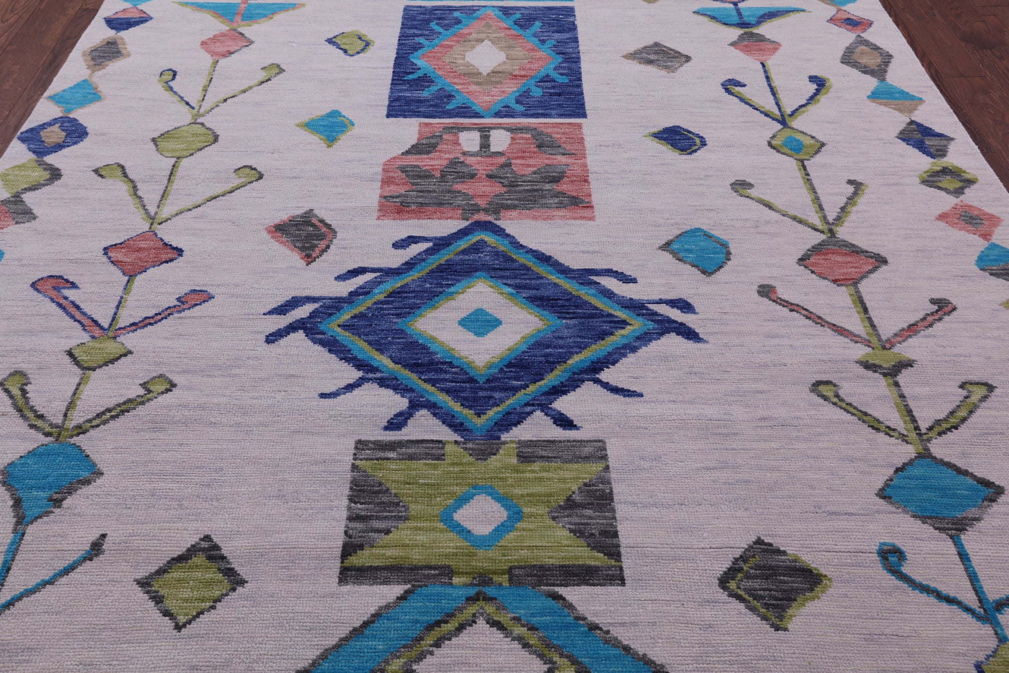 Ivory Tribal Moroccan Hand Knotted Wool Rug - 8' 0" X 10' 2" - Golden Nile