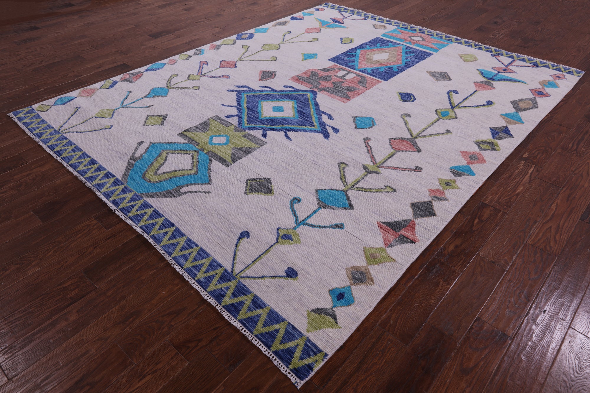 Ivory Tribal Moroccan Hand Knotted Wool Rug - 8' 0" X 10' 2" - Golden Nile